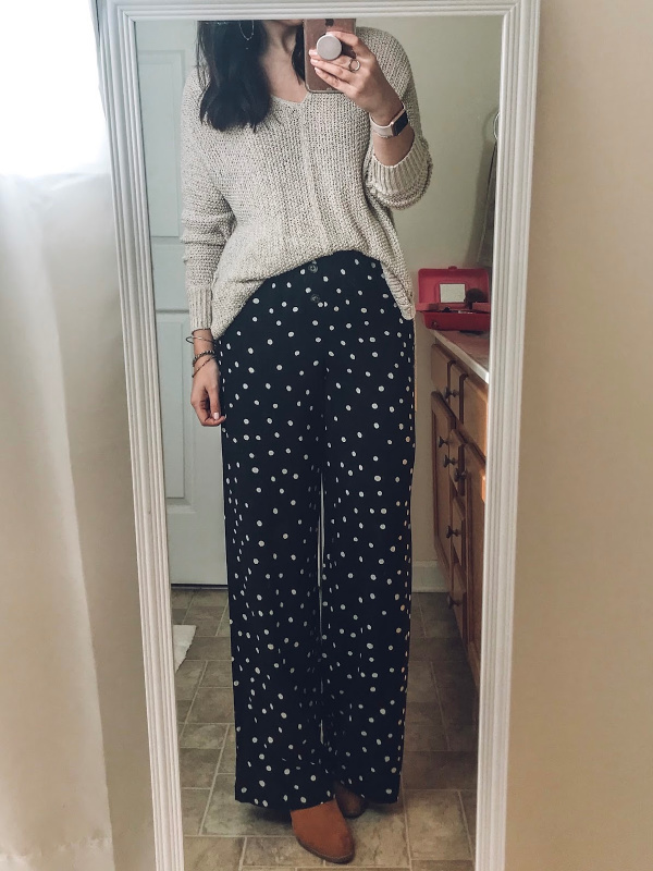 polka dot pants, target style, style challenge, north carolina blogger, style on a budget, mom style, casual outfits