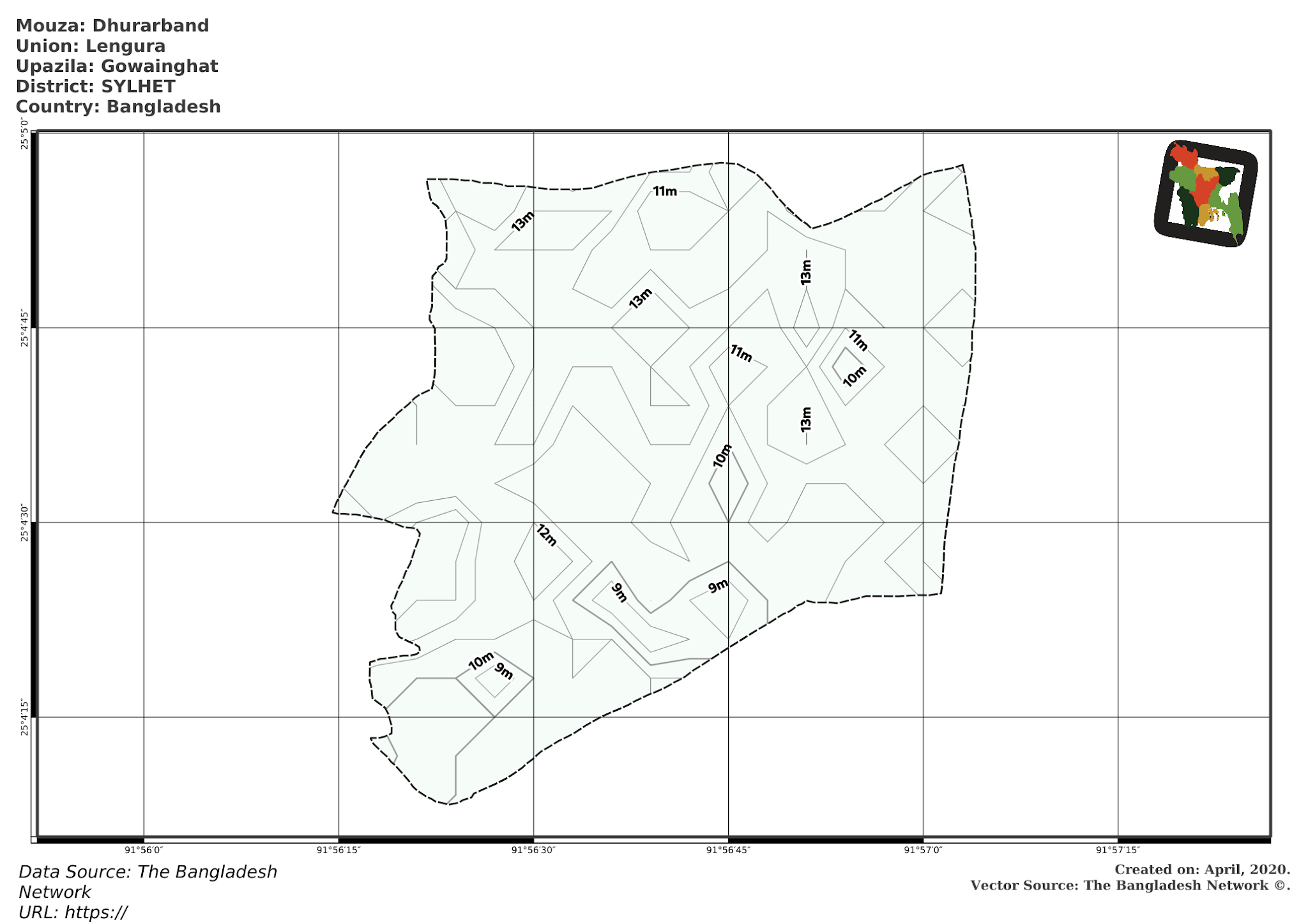 Map of Dhurarband Mouza of Gowainghat Upazila, SYLHET, Bangladesh.