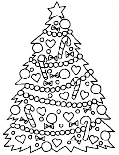Decorated Christmas tree with candy canes,baubles coloring page