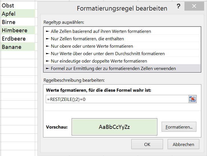 jede zweite Zeile in anderer Farbe