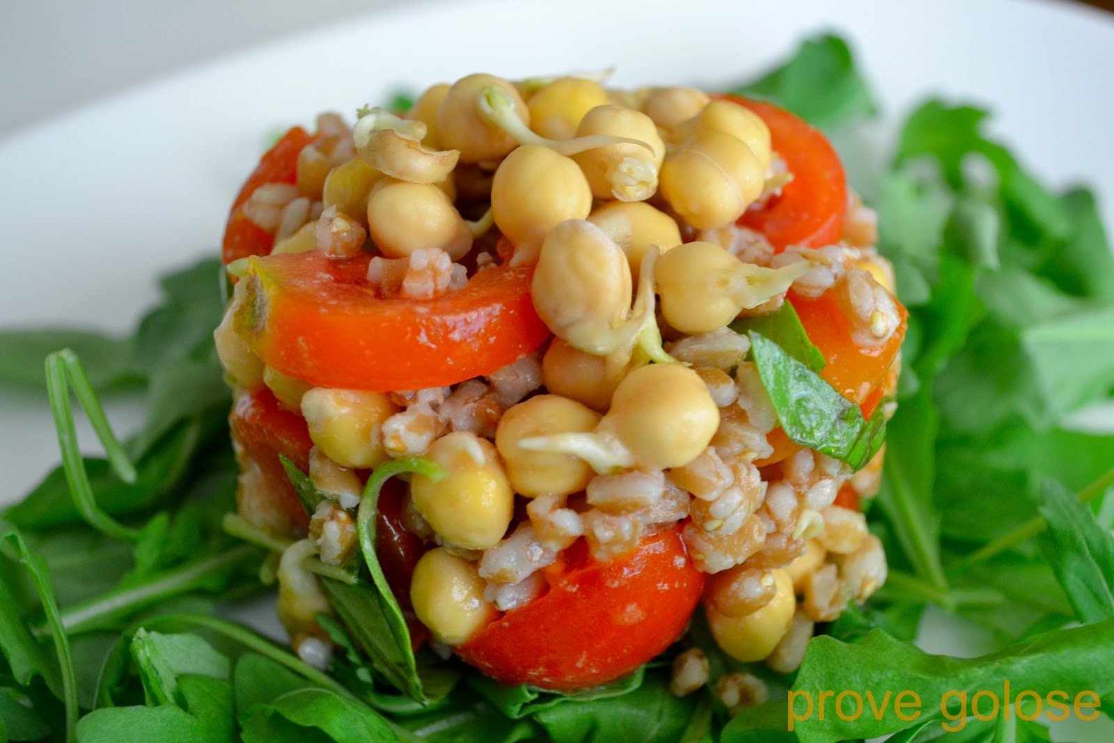 insalata di farro con germogli di ceci