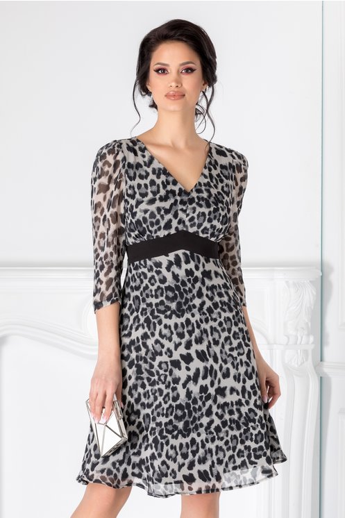 Rochie Dolores gri cu animal print Rochie Dolores gri cu animal print