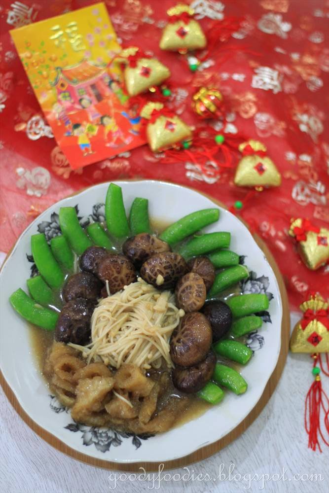 GoodyFoodies Recipe Braised fish maw with mushrooms and sugar snap peas
