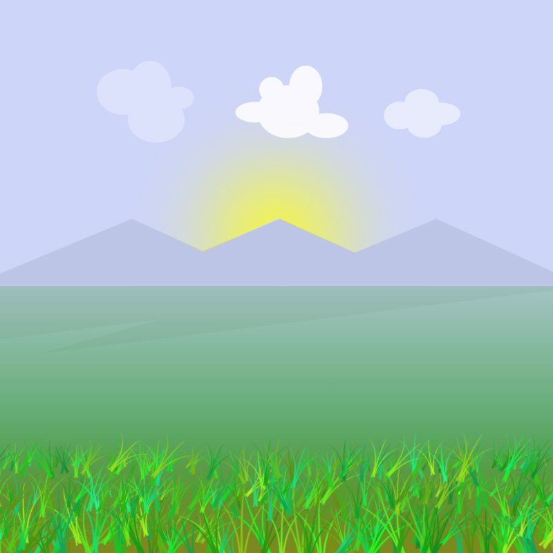 Kenyodesk Ilustrasi Gunung Sawah Matahari Gambar