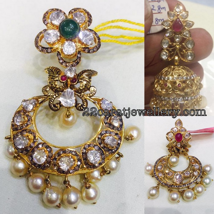 Heavy Flat Diamond Jhumkas by Swansh - Jewellery Designs