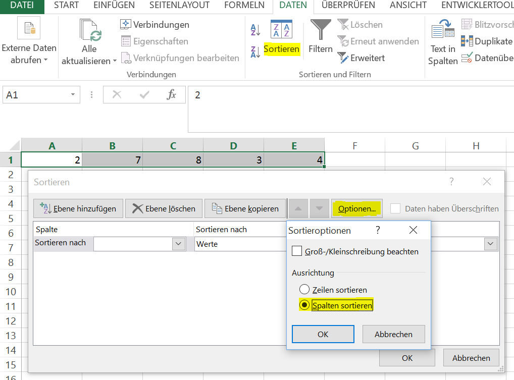 Excel Eine Spalte Sortieren Andere Mitnehmen Sortierung, spaltenweise