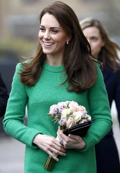 Kate Middleton wore Eponine London green dress, L.K. Bennett Marissa boots, KIKI McDonough Lauren earrings