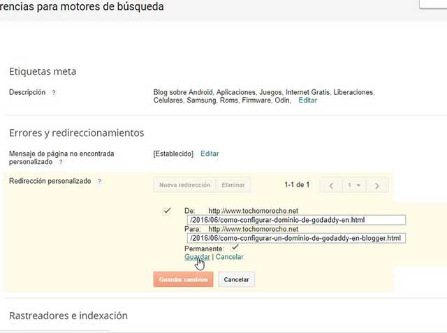 Crear redireccionamientos 301 en Blogger