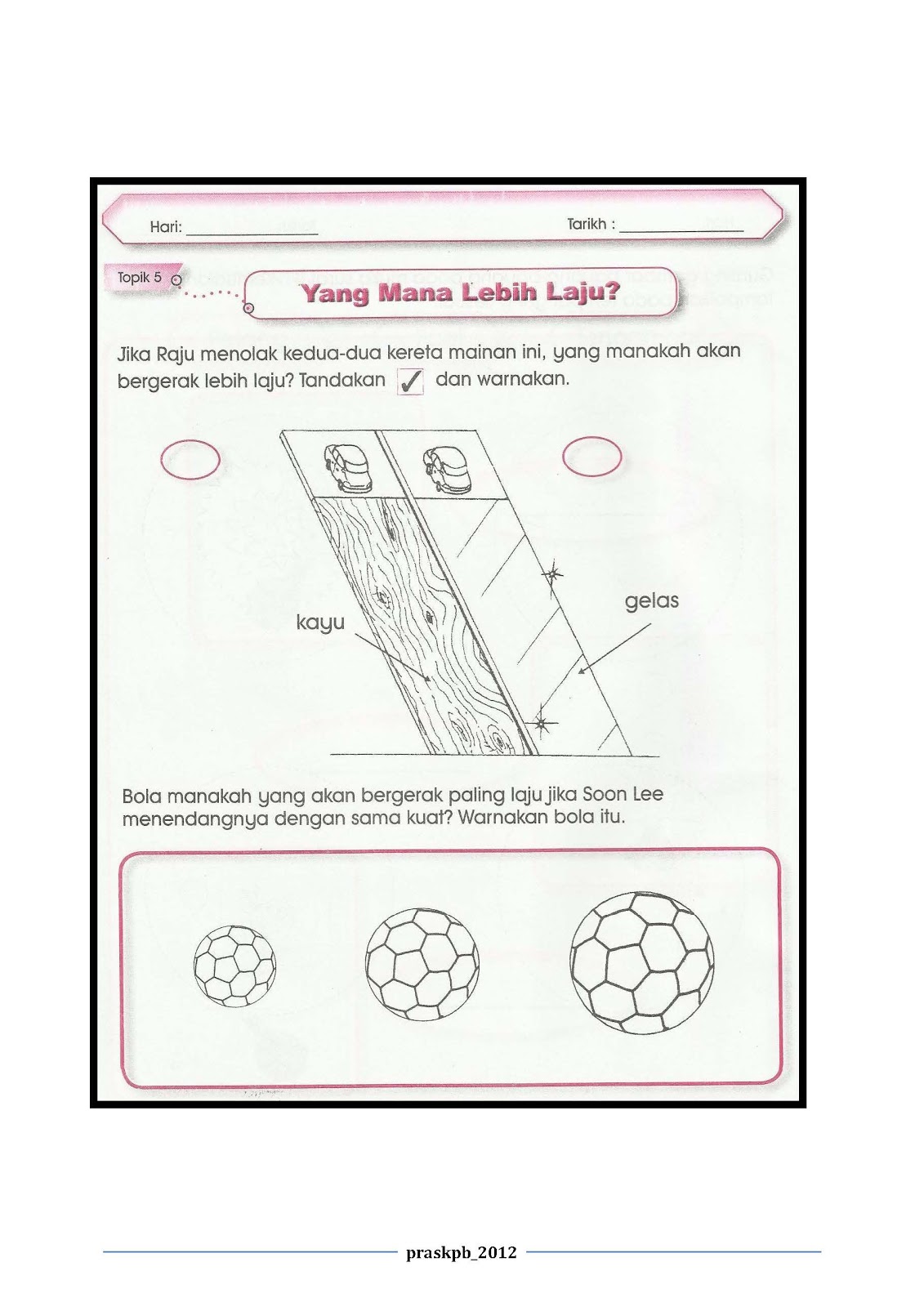 Prasekolah Sk Pesang Begu Lembaran Kerja Awal Sains