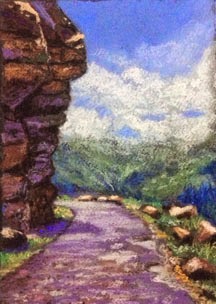 Soft pastel painting of road leading to Spiti Valley by Manju Panchal