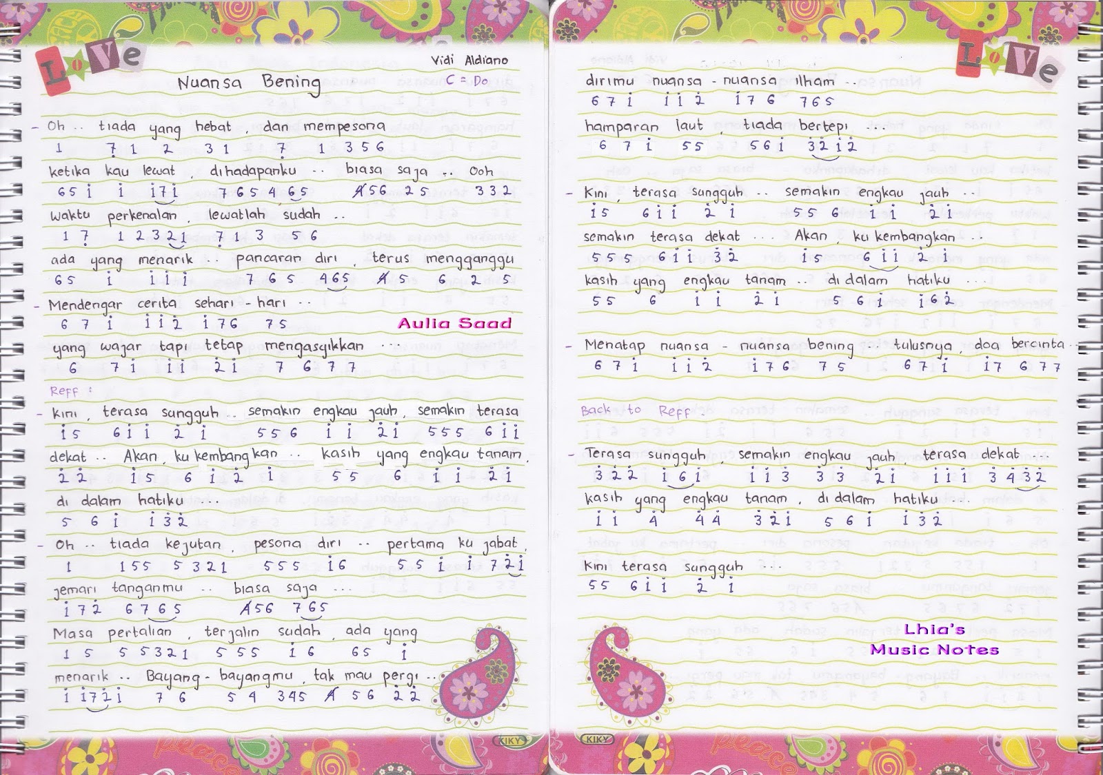Not Angka : Vidi Aldiano - Nuansa Bening | Aulia's World