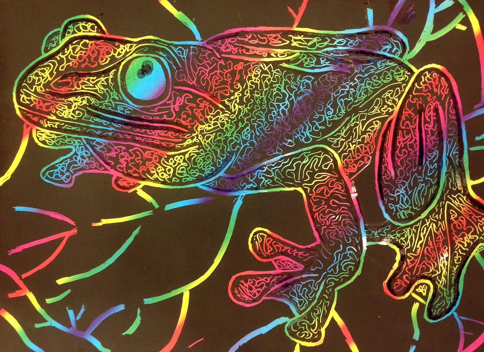 MIXED MEDIA SCRATCH ART Frogs