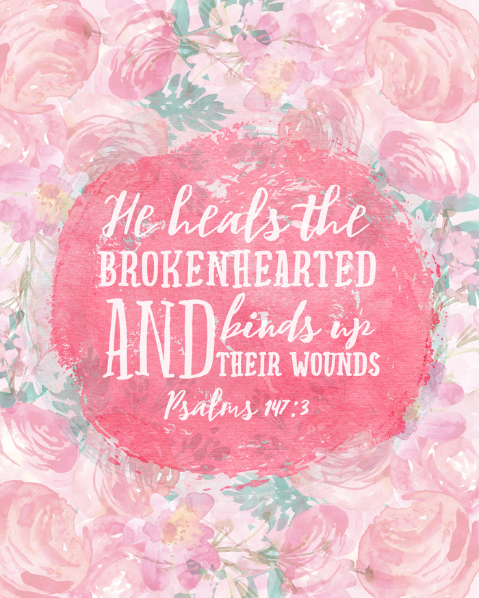 Free Watercolor Scripture Printable, featuring Psalms 147:3 | 8x10 | Instant Download