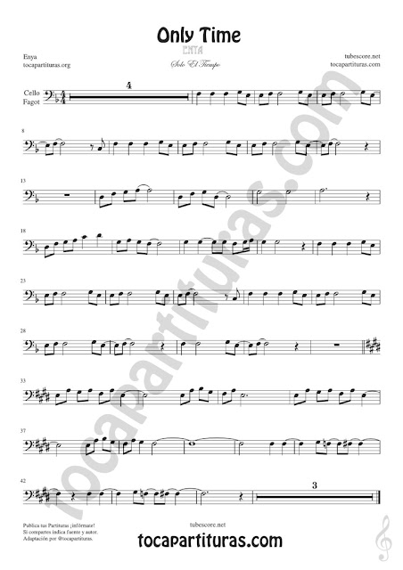 tubescore  Only Time Cello and Bassoon Sheet Music by Enya Ballad Music Score