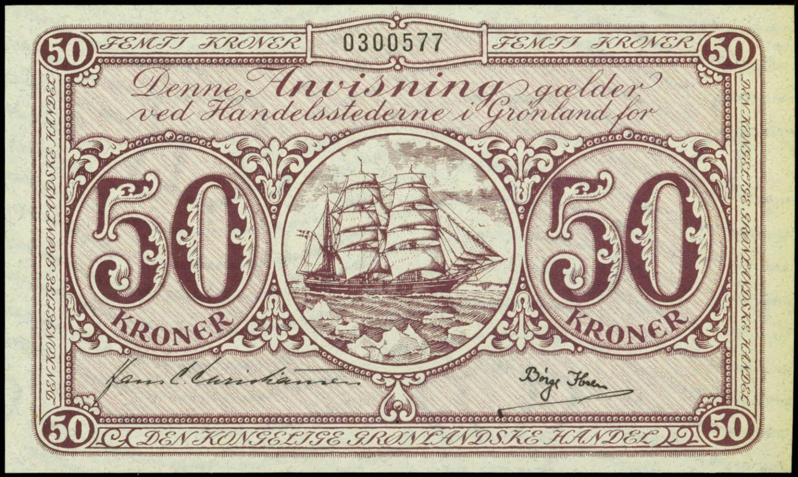 Greenland banknotes 50 Kroner note ship