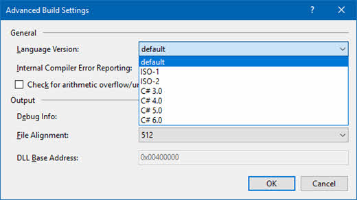 Visual Studio 2015 advanced build settings