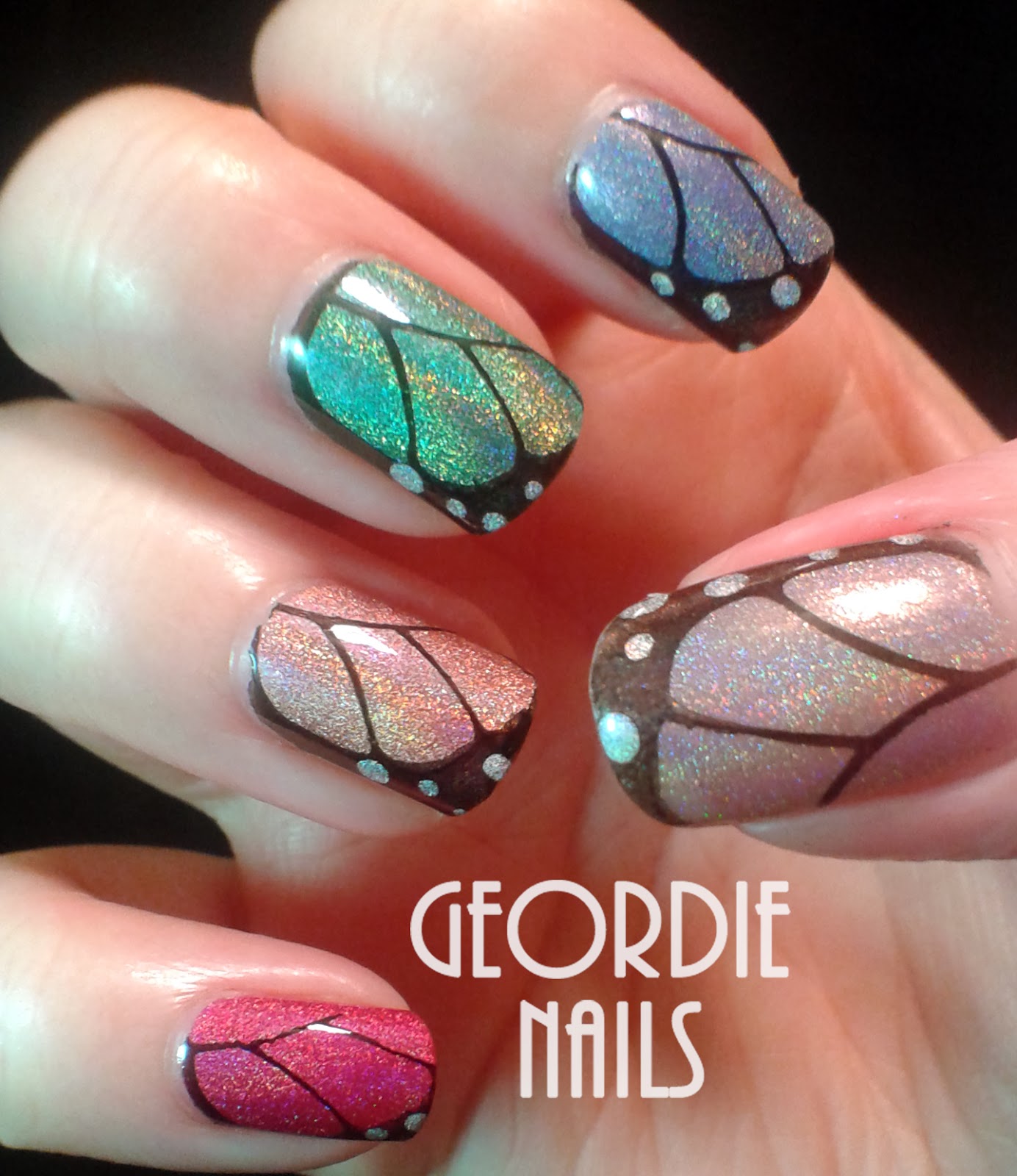 Geordie Nails Rainbow Butterfly Wing Manicure