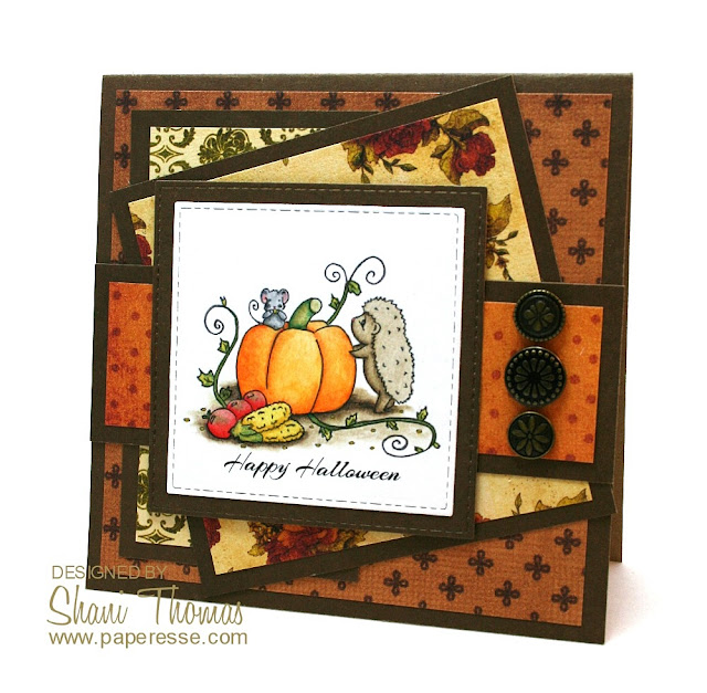 Hedgehog and pumpkin Halloween card featuring free digital stamp from Sliekje Stamps, by Paperesse.