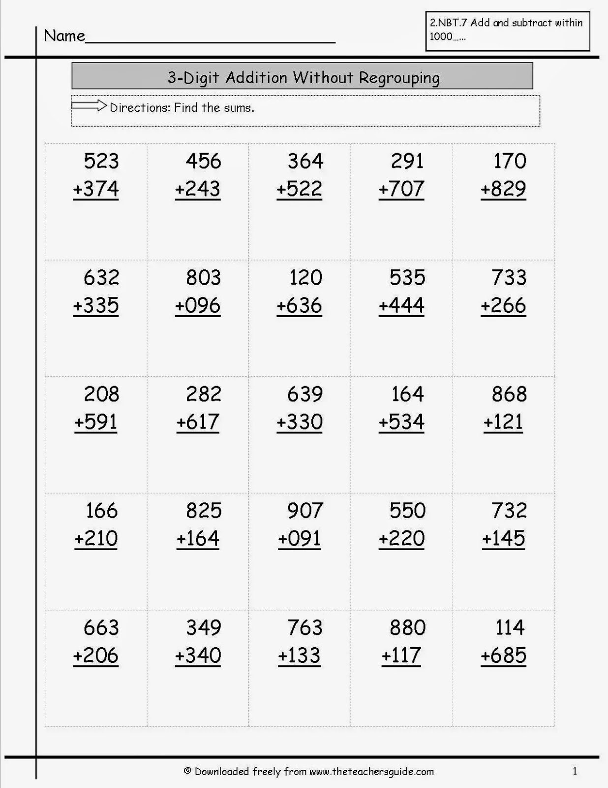 Addition Without Regrouping Worksheets