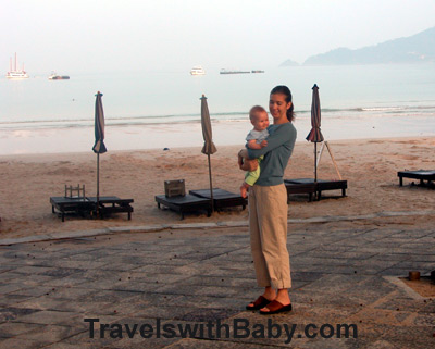 Phuket sunrise with baby, Thailand, Travels with Baby