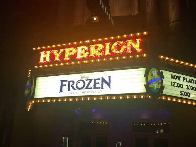 Frozen Live at the Hyperion Signage at Night Disney California Adventure