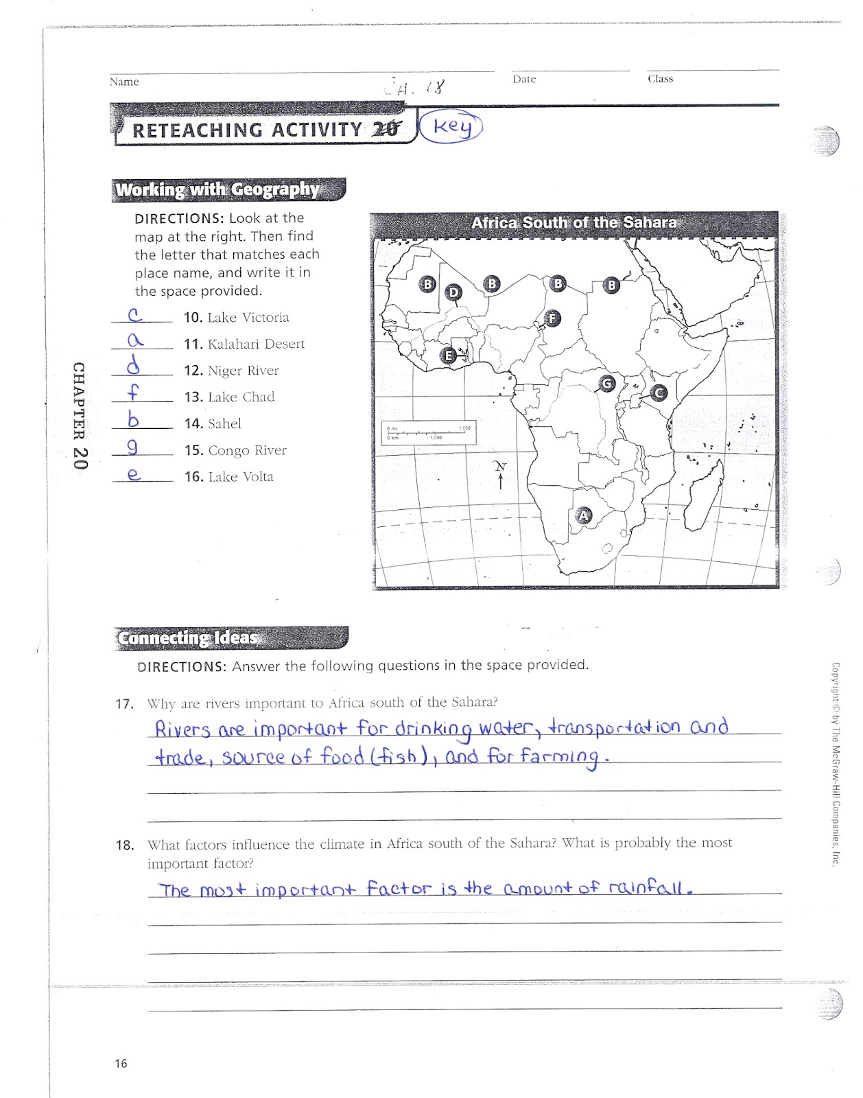 Reteaching Worksheet Answers