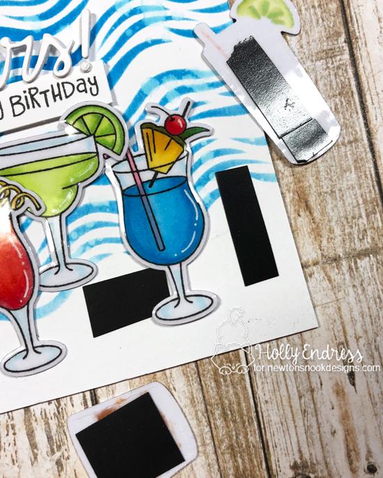 Summer Cocktail card with magnets by Holly Endress | Cocktail Mixer Stamp Set and Essential Alphabet Die Set by Newton's Nook Designs | Magnet tape and adhesive by Xyron #newtonsnook #xyroninc