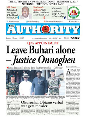 1 The Authority Newspapers today February 2nd, 2017
