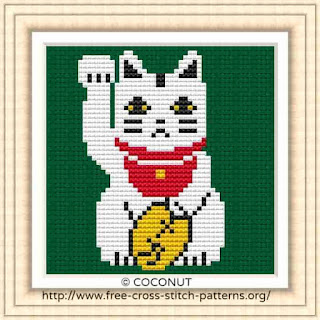 Manekineko (Lucky cat) ,Free and easy printable cross stitch pattern