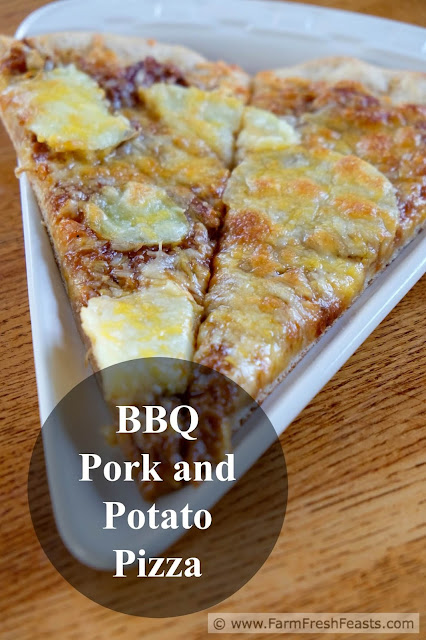 Got leftover pulled pork? Grab a potato, some cheese and some more BBQ sauce for this yummy pizza. Making something fresh out of leftovers for Friday Night Pizza Night.