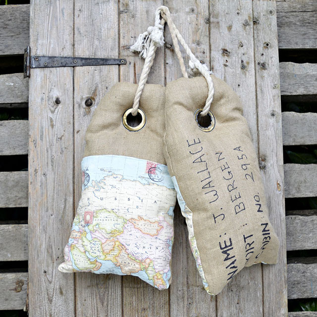 Threading My Way Showcasing Luggage Tag Map Burlap Pillows Tutorial