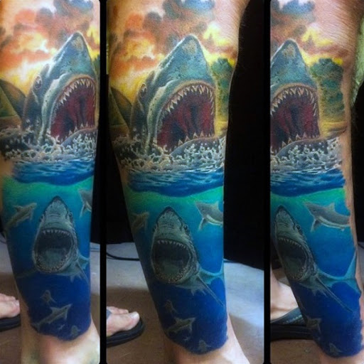Realista Tubarão Perna Tatuagem