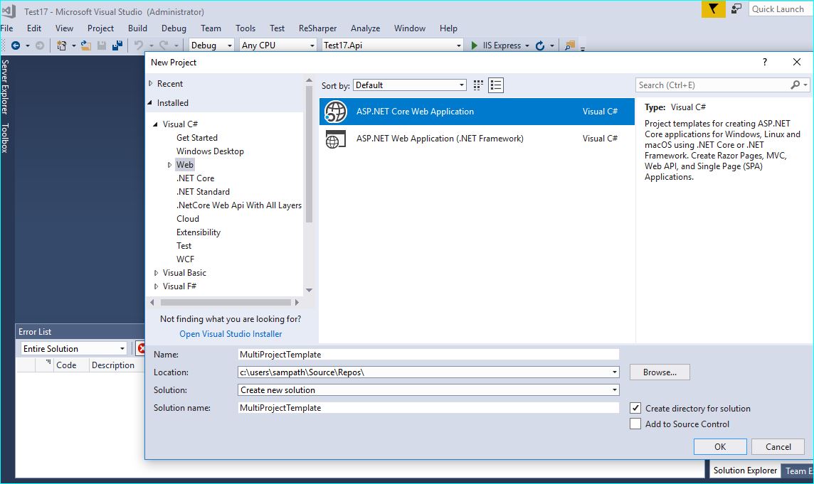 How to create multi project templates in Visual Studio 2017?