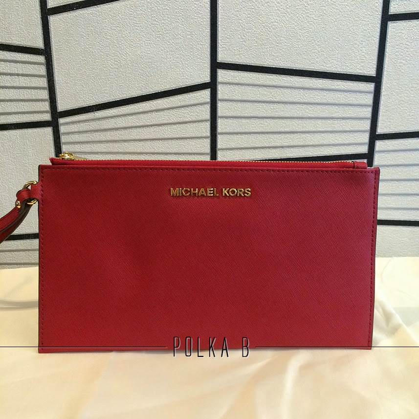Michael Kors Large Jet Set Travel Clutch - Red | Polka B - Authentic Can