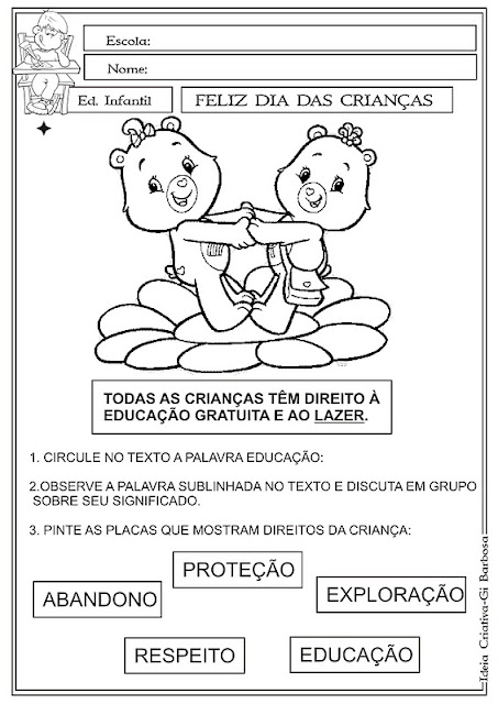 Atividades Direitos da Criança Com Ursinhos Carinhosos