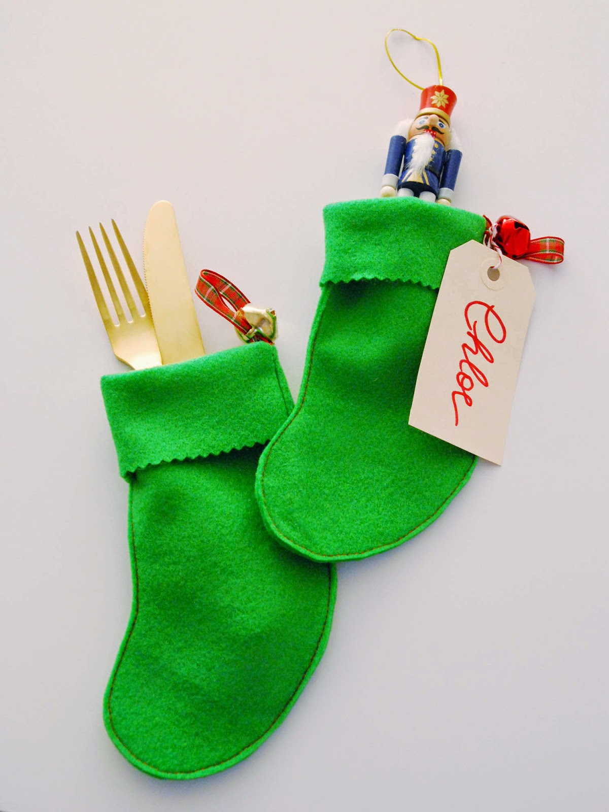 mini felt stocking, stocking holder for gift card, stocking holder for cutlery