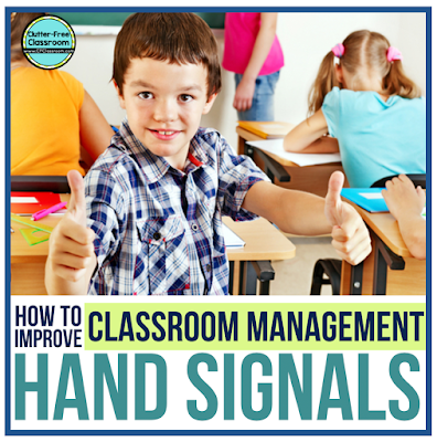 You NEED nonverbal hand signals as an elementary classroom communication and management strategy! Try out sign language or a fun secret code with fingers to keep your kids learning and following procedures, routines, strategies, and techniques. The Clutter Free Classroom has a printable and ideas for bathroom, pencil, and more so you are ready for back to school! 