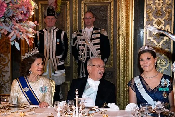 King Carl Gustaf and Queen Silvia of Sweden, Crown Princess Victoria of Sweden and Prince Daniel, Prince Carl Philip of Sweden attended the banquet held for Tunisian President Beji Caid Essebsi 