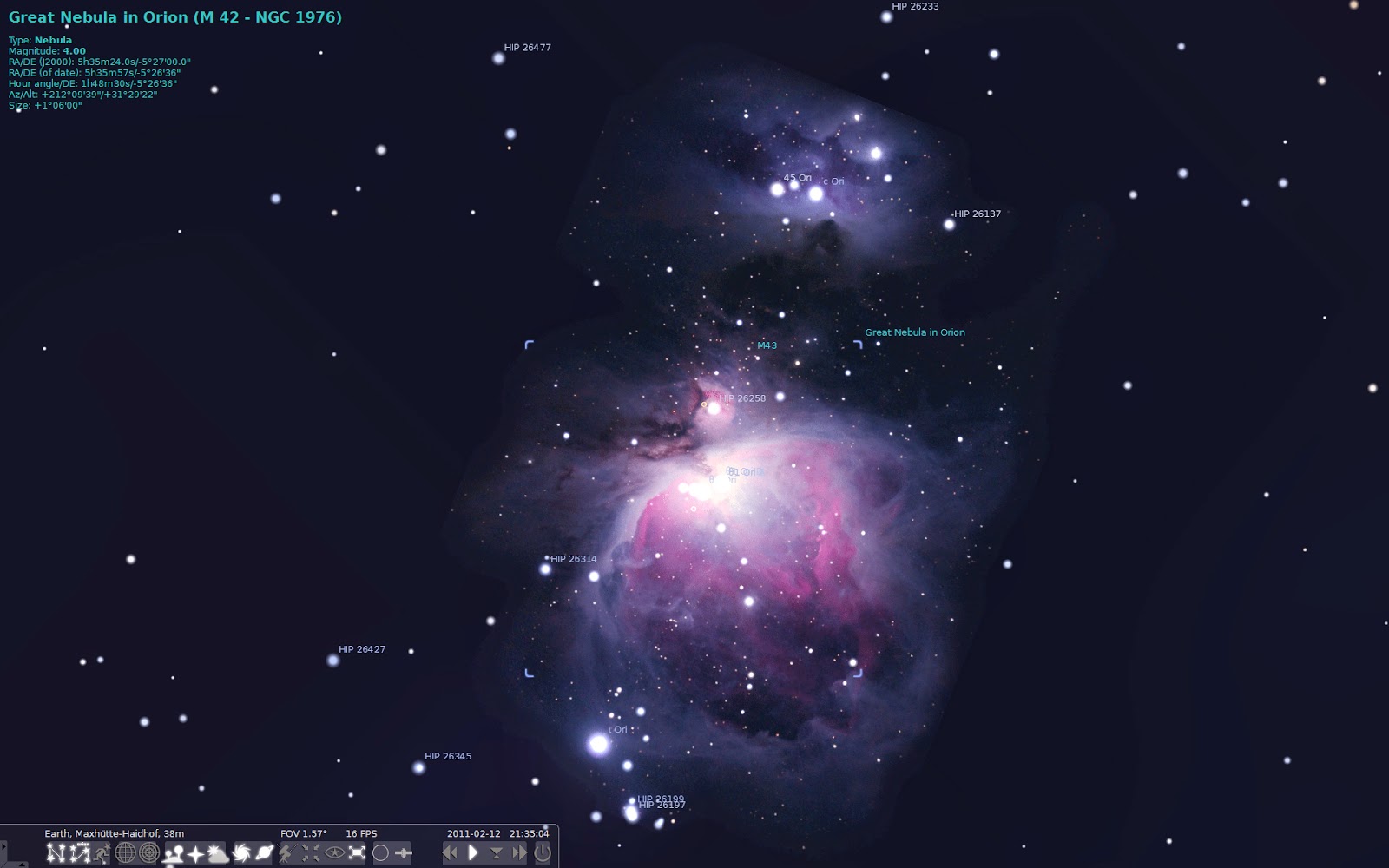 Orion M-42 screenshot by stellarium