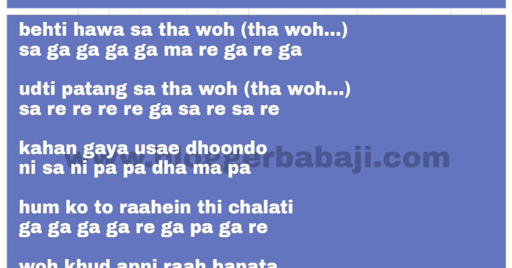 indian behti hawa sa tha woh harmonica notations(notes,key,tabs)