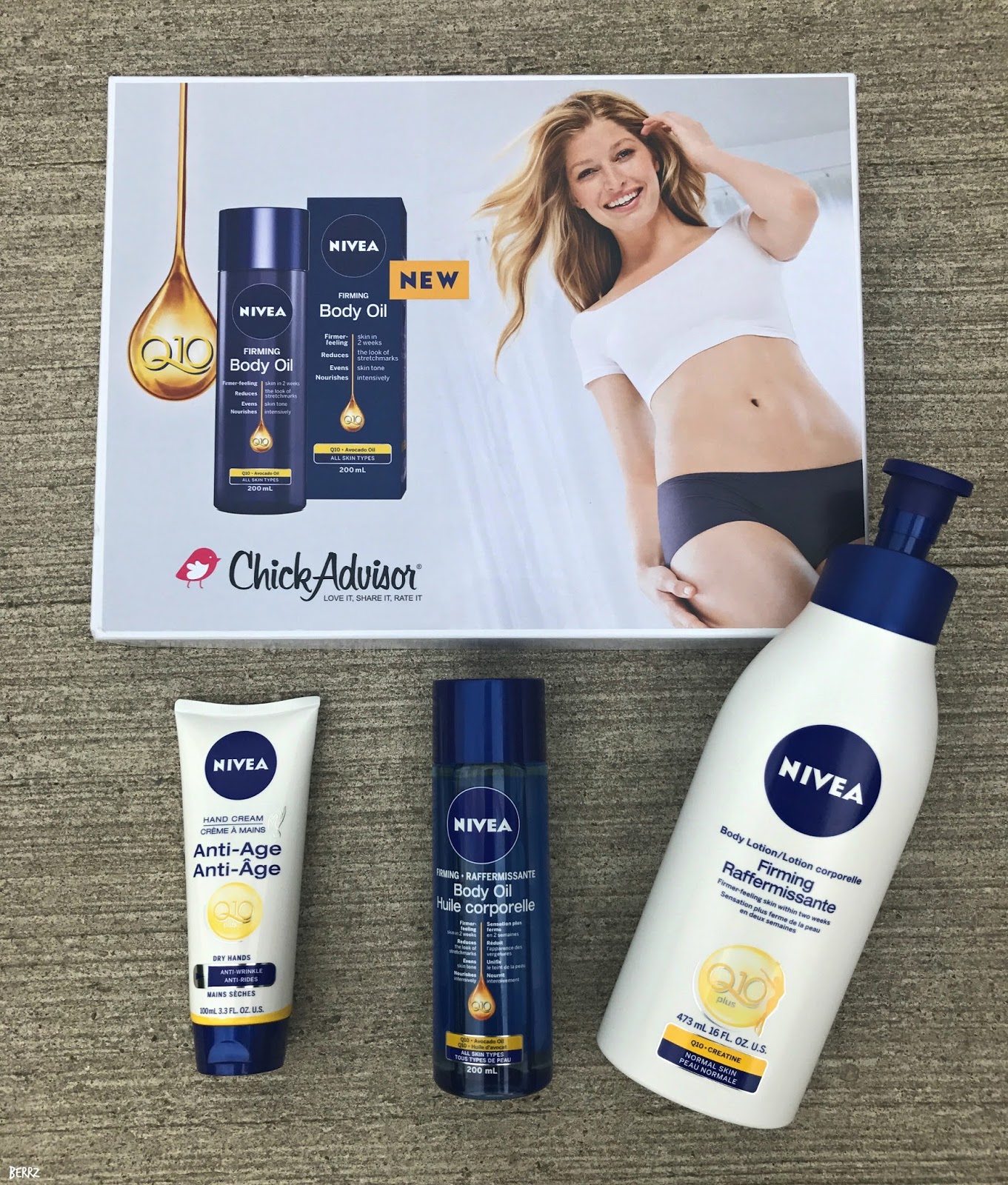 Beauty By Berrz NIVEA Q10 Body Oil, Body Lotion & AntiAge Hand