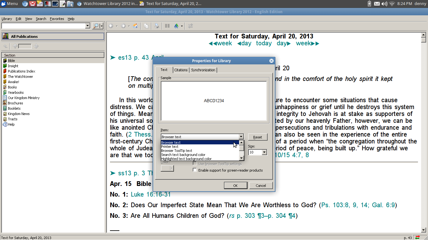 Denny's Home World Watchtower Library text is all squares with Wine
