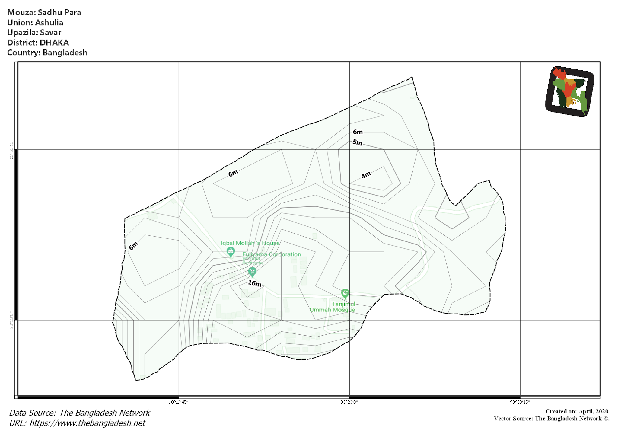 Map of Sadhu Para Mouza of Savar Upazila, DHAKA, Bangladesh.