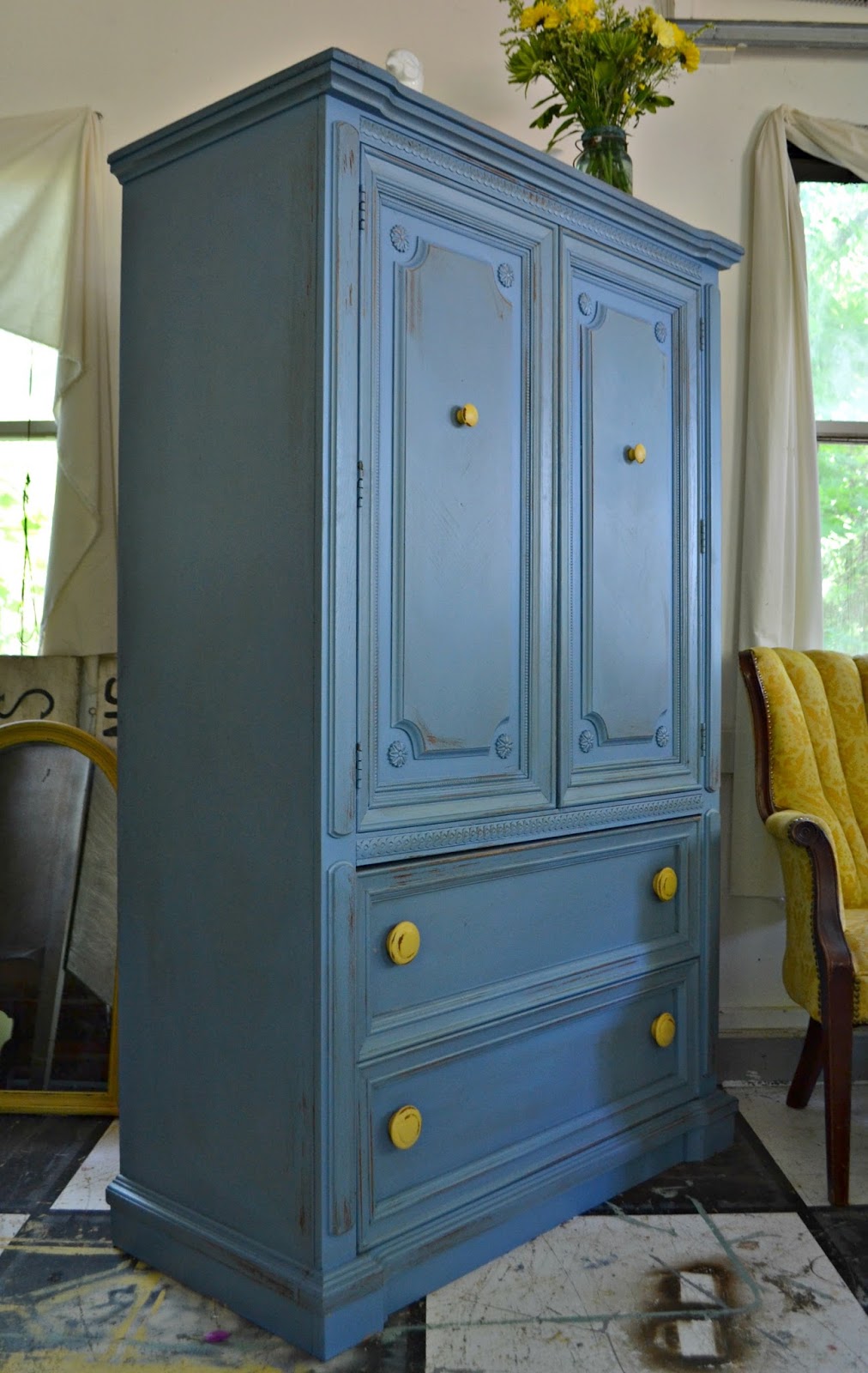 Heir and Space A Vintage Armoire in French Blue and Mustard