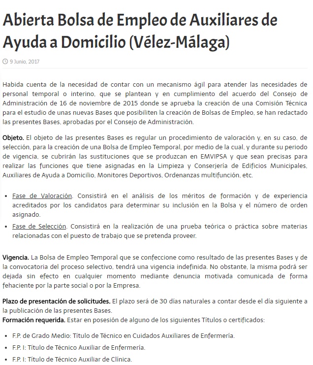 Blog de Salva Jiménez Bolsa de empleo Auxiliares de ayuda a domicilio (Vélez Málaga)