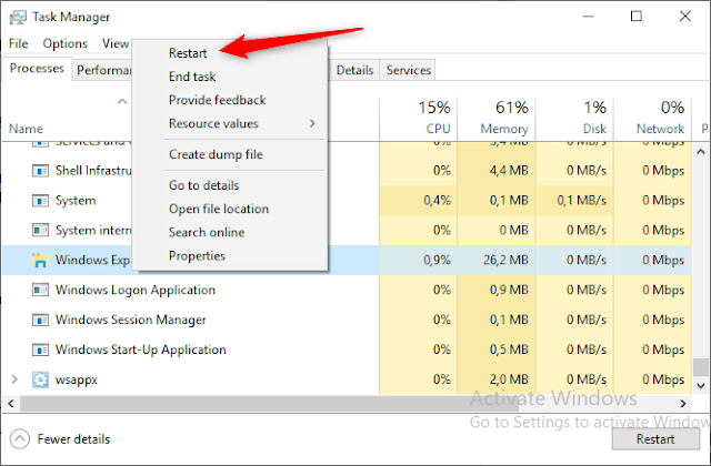 Restart File Explorer Not Responding di task manager