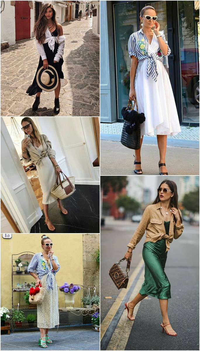 vestido com camisa amarrada na cintura