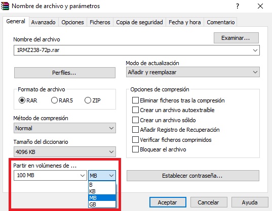 Cómo dividir un archivo en varias partes