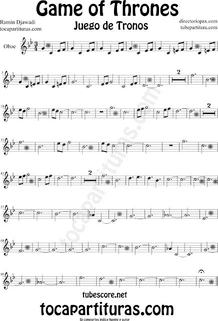Partitura de Juego de Tronos para Oboe by Game of Thrones Sheet Music for Oboe by Ramin Djawadi Music Scores