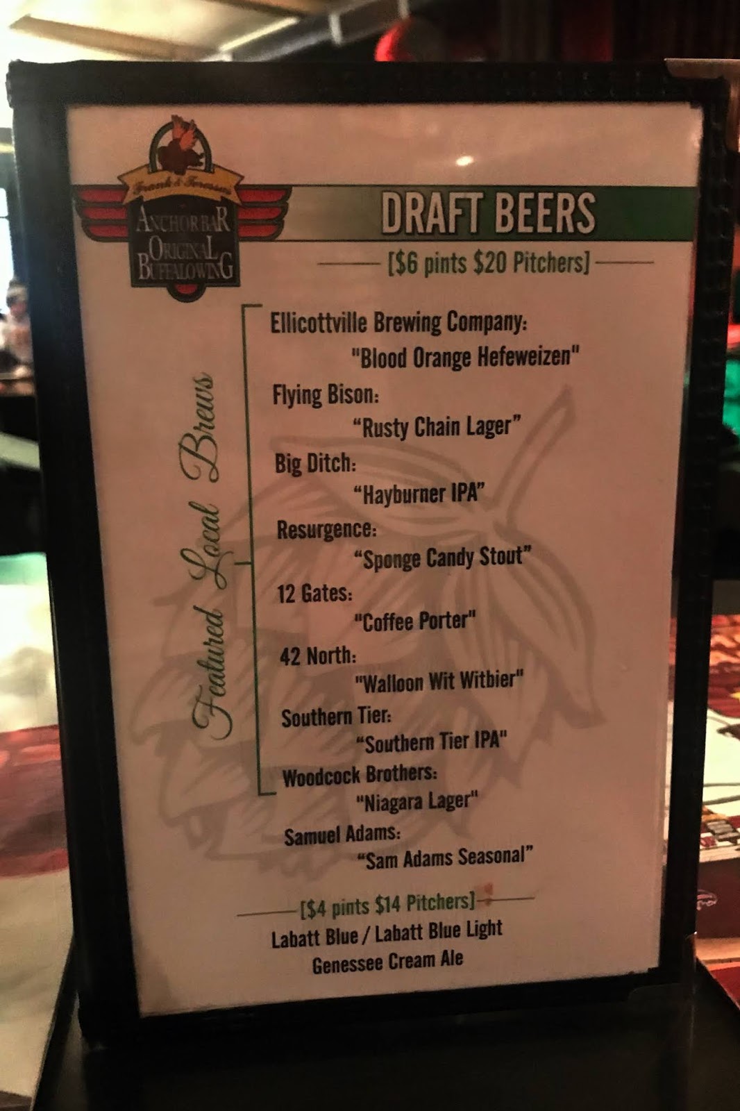 Anchor Bar Buffalo Menu